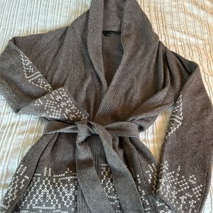 Cashmere shall collar wrap sweater with belt